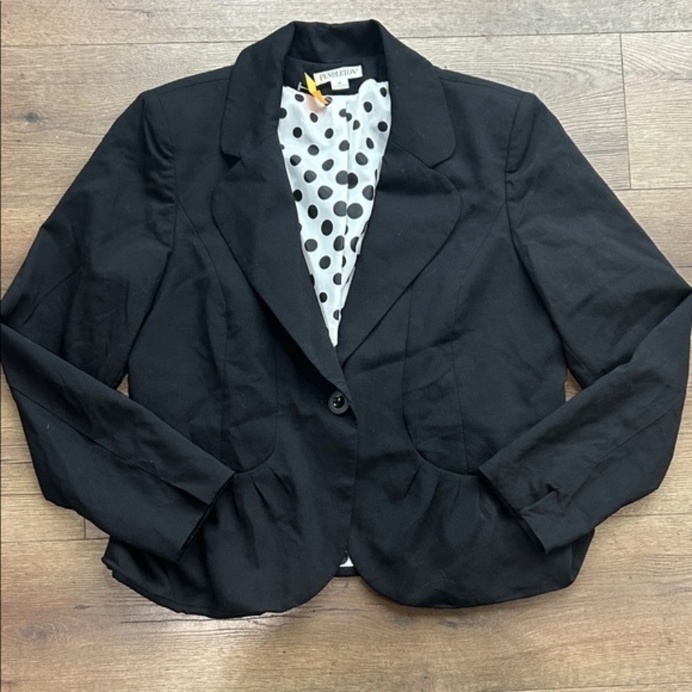 Pendleton Black Blazer with Polka Dot Lining ! Size 16
